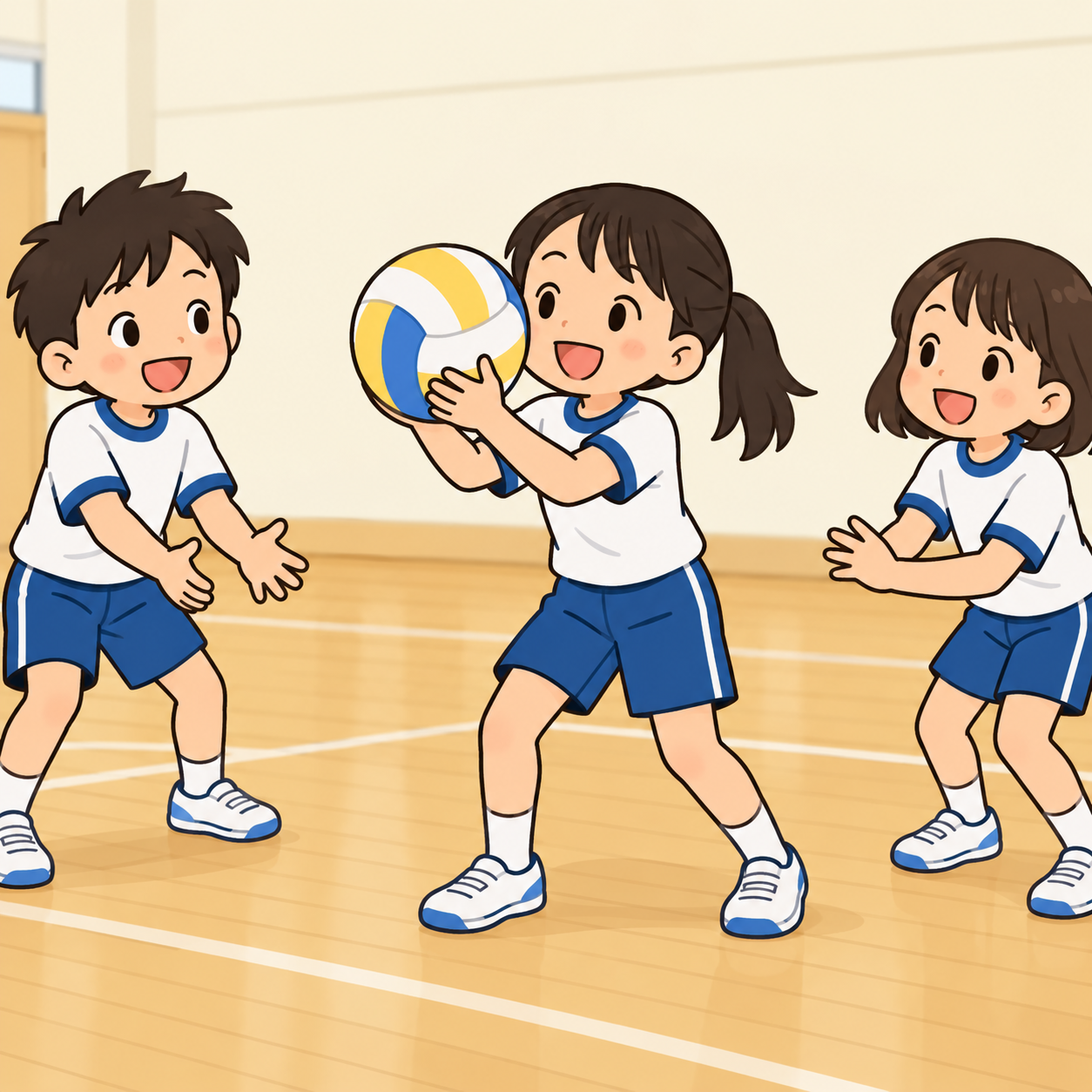 2〜3人の子どもがボールをキャッチしてつなぐ場面