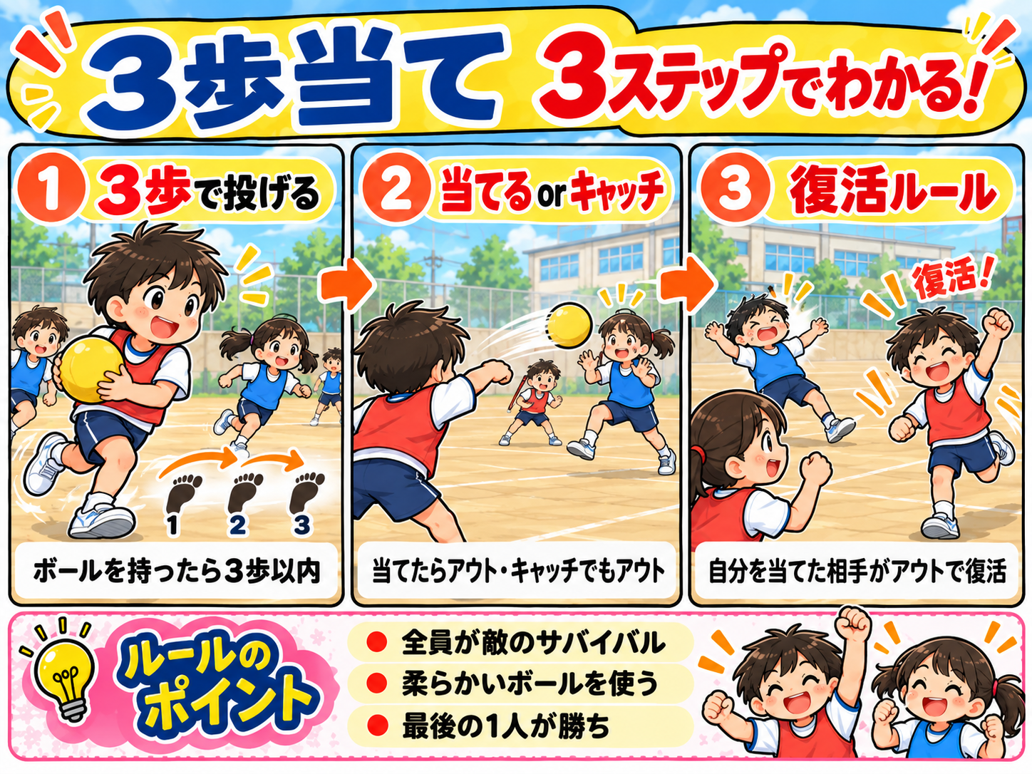 3歩当て 3ステップ図解 3歩当てのルールを3ステップで解説した図解